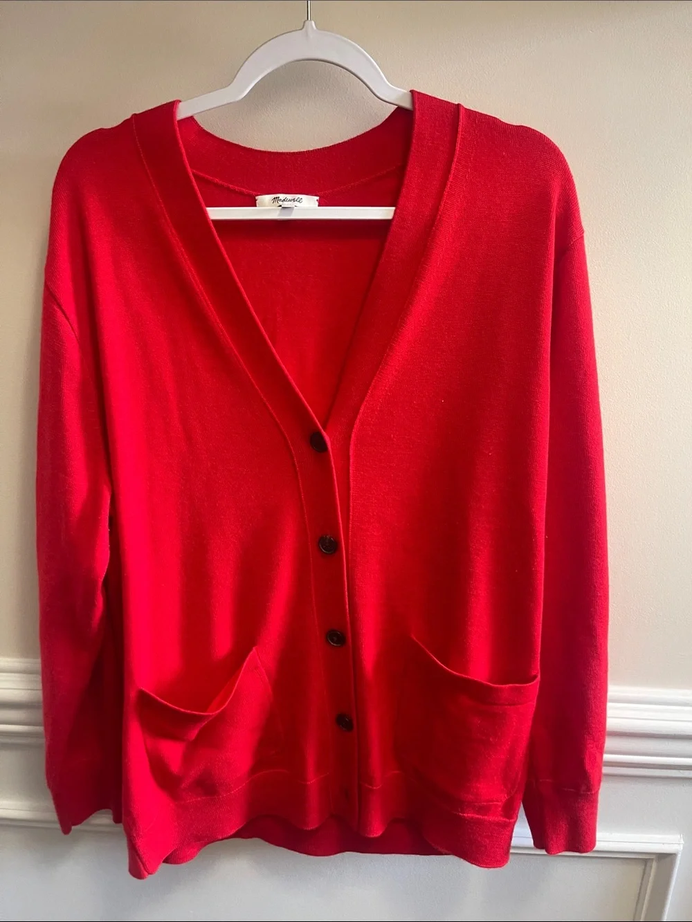 Madewell Bright Red V-Neck Button Cardigan